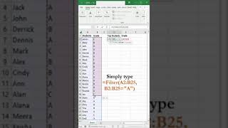 Excel Filter Function: Filtering Top Grade Students