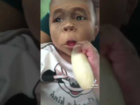Baby eating banana 🙉