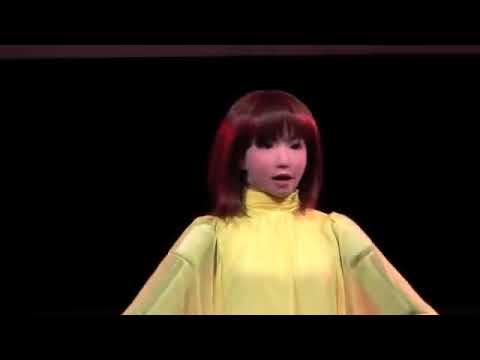 Robot HRP4C dancing and singing using private and prototype VOCALOID voice, CV-4Cβ