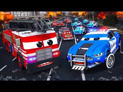 Police Cars & Fire Trucks Battle the Blaze | Hero Cars Epic Rescue Mission | City Emergency