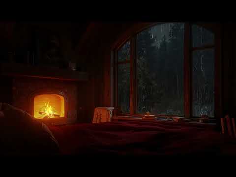 Healing Rainfall & Fireplace Sounds in Cabin 🌧️ Gentle Thunder & Warm Ambience for Restorative Sleep