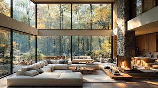 Instrumental Jazz Music with Crackling Fire for Sleep, Study, Relaxation 🍄 Cozy Room Ambience ASMR