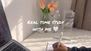 Real time study with me 🤍| 30 minutes pomodoro, Lofi music and background noise