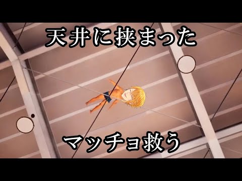 体育館の天井に挟まったマッチョを助ける