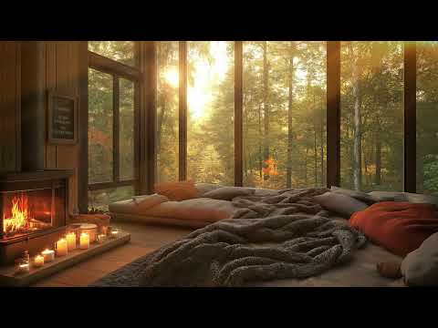 Warm Fireplace & Gentle Piano  Cozy Autumn Night Ambience for Deep Relaxation & Sleep