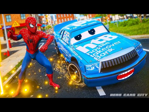 Spiderman Takes on Chick Hicks in an EPIC Road Rage Chase! |  Hero Cars Episode