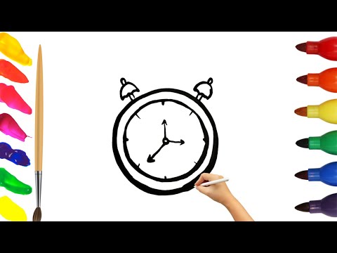 Alarm Clock Drawing, Painting and Coloring for Kids, Toddlers | How to Draw Easy