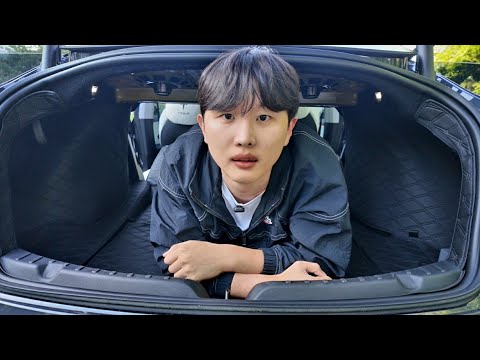 모델3 하이랜드에 차팡 트렁크 매트를 깔고 누워봤습니다