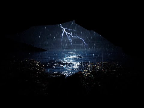 Sleep to Ocean Rainstorm and Heavy Thunder Sounds | Dimmed Screen Ocean Thunderstorm