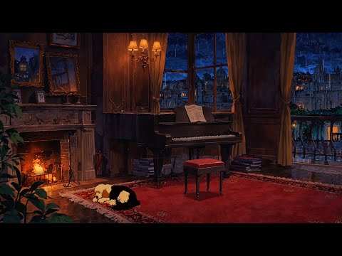 Cozy room in Rome with Smooth Piano Jazz Music & Rain for Relaxing, Studying & working