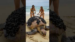 People rescuing a sea turtle from barnacles clinging to it #seaturtle #barnacles #shorts
