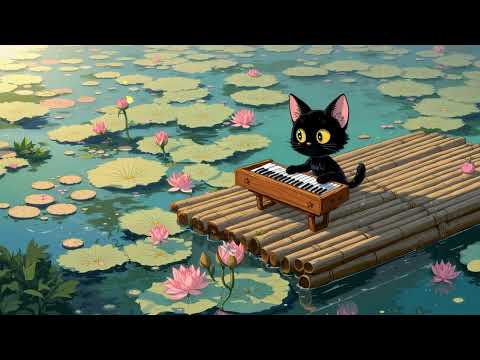 Calm Morning Lo fi ☀️ Piano on Water with a Cat