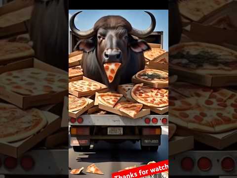 The fat buffalo eats a lot of pizza 🍕 and banana 🍌 and gives a lot of milk 🍼 #shorts #pizza #milk
