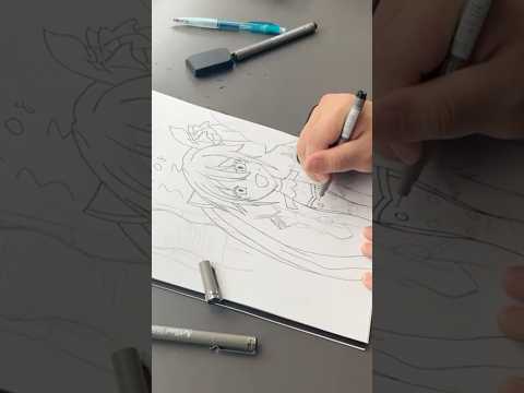 Outlining Hatsune Miku #hatsunemiku#drawing#art#hatsune