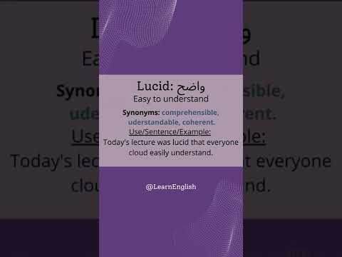 English Vocabulary For CSS Exams, Lucid Meaning in Urdu and English and Use/Sentence/Example