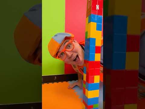 Don't Knock the TOWER OVER BLIPPI🟥🟦🟨! Learn Construction Tips and Safety! #blippi #shorts