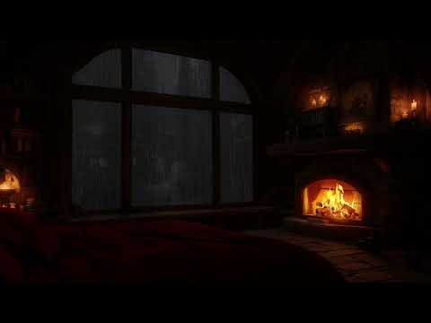 Overworked? Unwind Now🌧️Relaxing Sound of Rain on Window for Deep Sleep🔥Fireplace Burning on Bedroom
