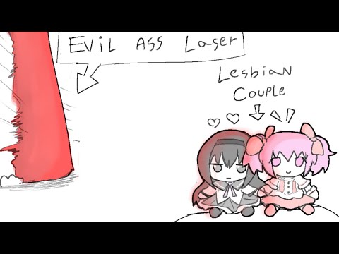 Madoka and Homura get blasted by a laser from god himself