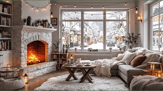 Cozy Winter Ambience ⛄☕🎷Cozy Coffee Shop with Winter Jazz Music & Fireplace Sounds to Study, Relax
