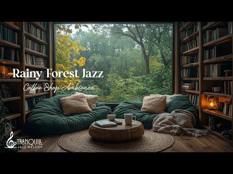 Rainy Forest Cafe Jazz | Cozy Indoor Summer Coffee Shop Ambience With Nature Therapy To Relax