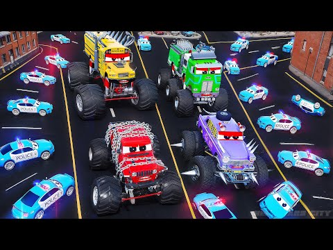 Big Monster Trucks vs Police Cars - The Ultimate City Madness Battle! Part 1 | Hero Cars Episodes
