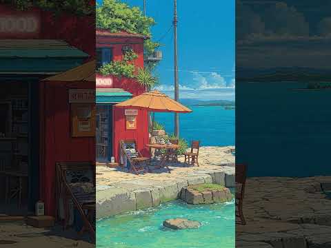 Charming island café surrounded by blue sea and sunny sky 🌴 #lofi #lofihiphop #lofiforgoodmood