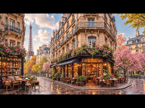 Flower Café Street in Paris ☕ Soothing Jazz Music & Springtime Bossa Nova for Calm Urban Moments