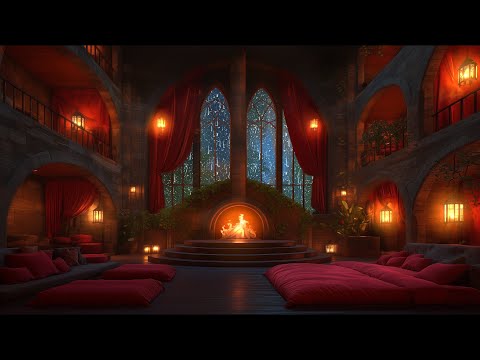 Heavy Thunderstorm in a Cozy Marvelous Castle Room with Rain and Fireplace Sounds - 12 Hours
