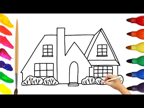 Simple House & tree Drawing Step by Step For Kids | house menggambar