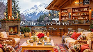 Cozy Porch Ambience by the Lake ~ Smooth Winter Jazz Music & Crackling Fireplace for Relaxing