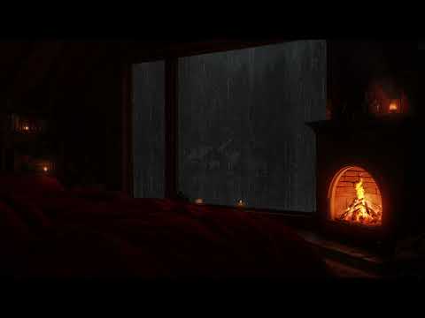 Sound of Rain on Window with Fireplace Sounds for Cozy Night🔥Deep Sleep & Soothing Relaxation