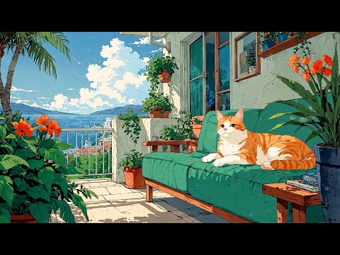 Ocean Breeze Spring Morning 🌸 Spring Lofi Moments with a Ginger Cat 🌸  Lofi Morning Vibes