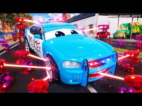 POLICE CARS Under Attack by Evil AI Robots: Superhero Cars Save the Day - Part 1! Hero Cars Movie