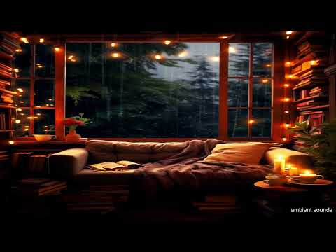 Rain knocks on the window and thunder is heard.  Cozy room with reading corner. 4K ( 10 Hrs )