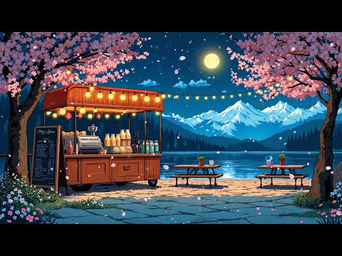Peaceful Night 🌙 Enjoying A Calm Spring Cafe ☕ Lofi Deep Focus to study / relax [ Lofi Hip Hop ]