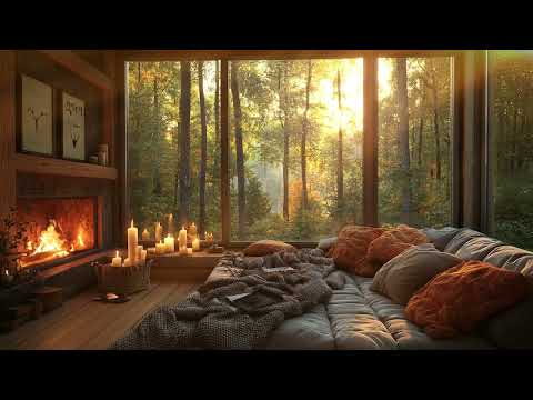 Warm Fireplace & Gentle Piano  Cozy Autumn Night Ambience for Deep Relaxation & Sleep