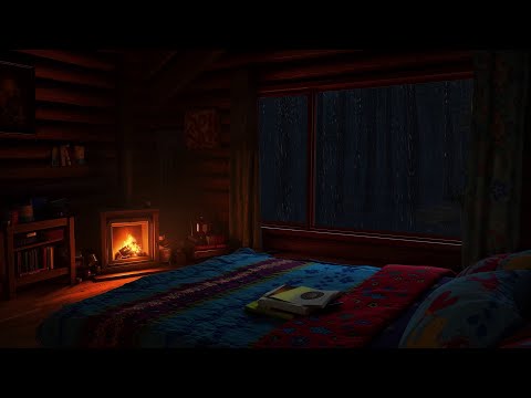 Deep Bedroom Forest | Crackling Fireplace & Heavy Rain Sounds for Sleeping & Meditation