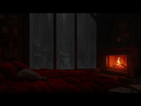 Wash Away Stress in Rain on Forest💤Relaxing Rain and Fireplace Sounds in Bedroom Ambience for Sleep