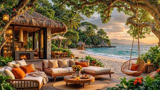 Morning Seaside Coffee Porch Ambience ☕🌊 Relaxing Summer Jazz Music & Ocean Sounds for Work, Study