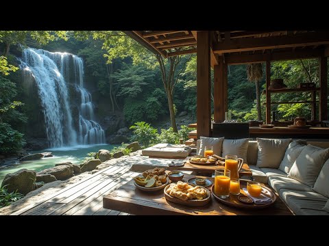 Relaxing Nature Jazz | Waterfall Ambience | Relaxing Morning Jazz For Focus & Productivity