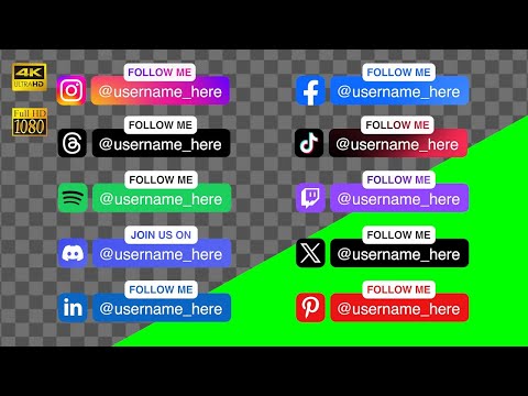 Social Media button "Follow Me" with your text | green screen, transparent background