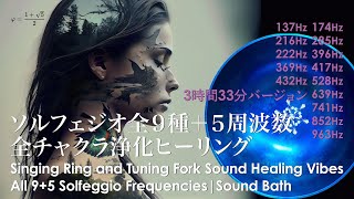【超意識へ】長時間ソルフェジオ全9種＋5周波数 全チャクラ浄化｜シンギングリン＋黄金角音叉｜All 9+5 Solfeggio Frequencies Catharsis Sound Healing