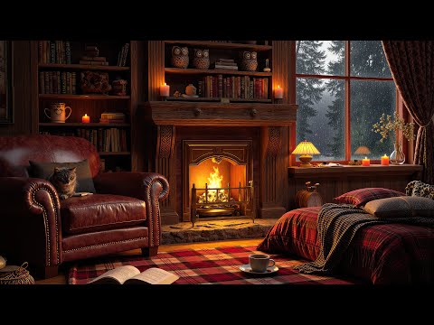 Cozy Hut Ambience - Gentle Rain, Fireplace and Relaxing Jazz for Sleep, Study and Meditation