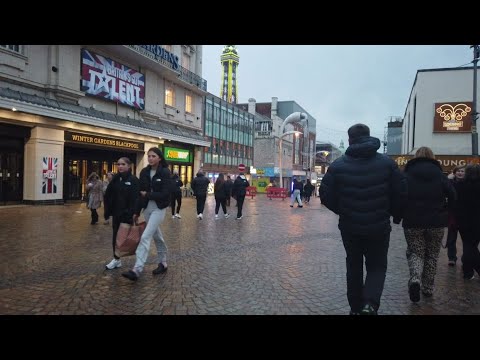 blackpool saturday late afternoon walkabout,  few ppl about., BGT  in town even got on the beach