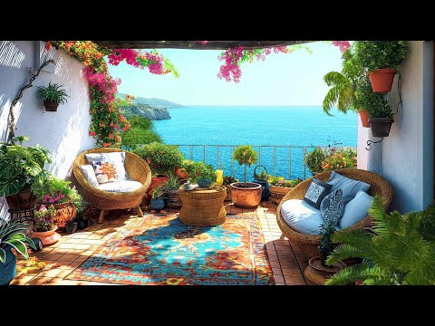 Fresh Summer Morning in a Seaside Balcony Paradise 🏝️ Smooth Jazz Music for Study, Work, and Relax