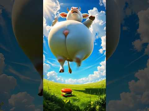 The cow's stomach gets bloated from eating too many burgers #shorts #ytshorts #aistory #cartoon