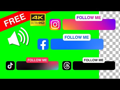 Facebook Instagram Threads TikTok "Follow Me" Button green screen, transparent background 4K