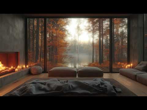 Warm Fireplace & Gentle Piano  Cozy Autumn Night Ambience for Deep Relaxation & Sleep