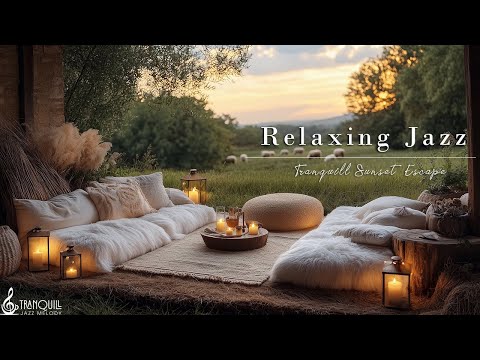 Tranquill Sunset Escape | Jazz Relaxing Music With Fireplace for Peaceful Moment in the Countryside