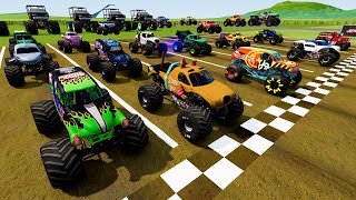 Mud Racing Monster Truck Long Distance Jumps Challenge and Crashing